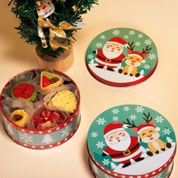 Decorative custom round confectionery tin box (4) Custom round cookie candy chocolate tin box