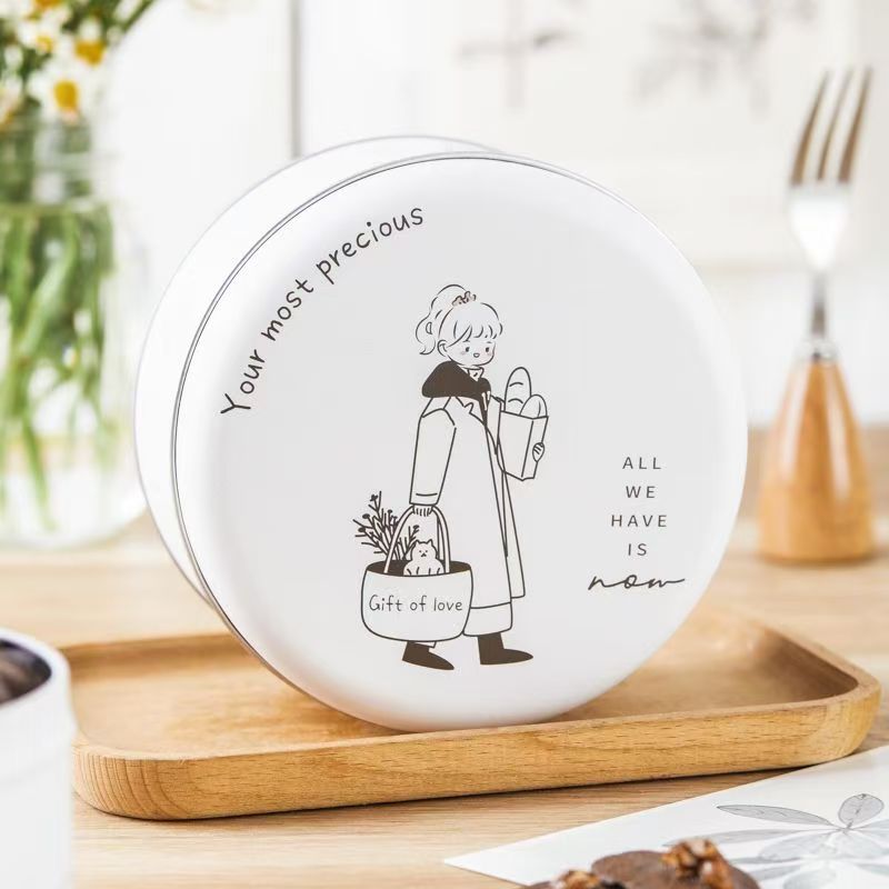 Round Cartoon Cute Cookie Candy Gift Tin Box