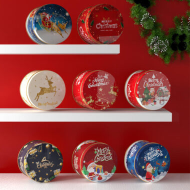 Round Christmas Tin Box for Candy and Chocolate Gifts