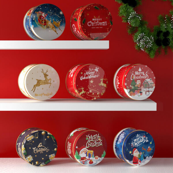 Round Christmas Tin Box for Candy and Chocolate Gifts