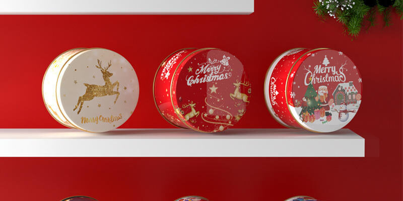Round Christmas Tin Box for Candy and Chocolate Gifts