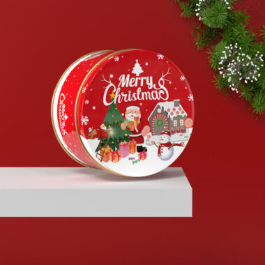 Round Christmas Tin Box for Candy and Chocolate Gifts