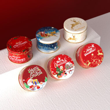 Round Christmas Tin Box for Candy and Chocolate Gifts