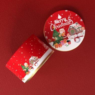 Round Christmas Tin Box for Candy and Chocolate Gifts
