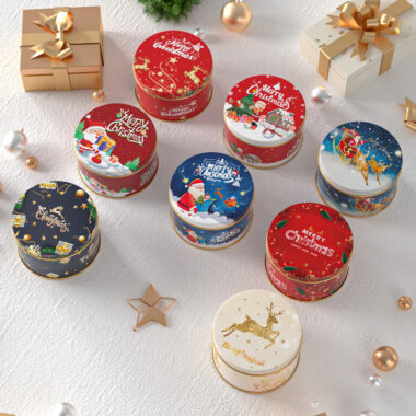 Round Christmas Tin Box for Candy and Chocolate Gifts