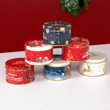 Round Christmas Tin Box for Candy and Chocolate Gifts